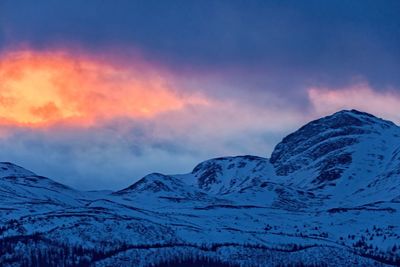 Scenic view of mountains against sky during winter
