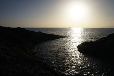 Scenic view of sea against clear sky during sunset