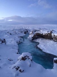 Scenic view of frozen landscape against sky