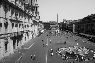 High angle view of people on city street