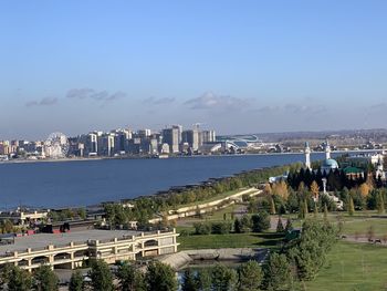 High angle view of buildings in city