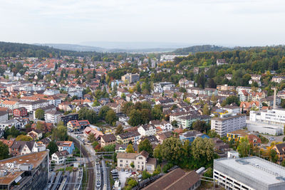 High angle view of townscape against sky