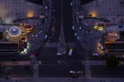 High angle view of illuminated road at night