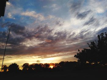 Low angle view of silhouette trees against sky during sunset