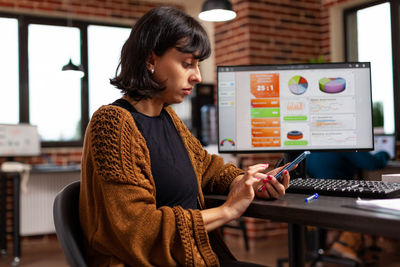 Businesswoman using mobile phone in office