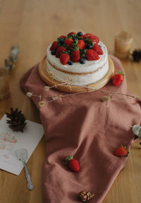 High angle view of cake on table