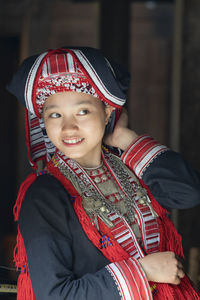 Portrait of cute girl wearing hat