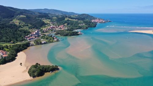 Aerial view of mundaka and urdaibai at basque country