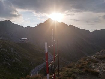 Scenic view of mountains against sky during sunset