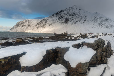 Snow covered mountain against sky