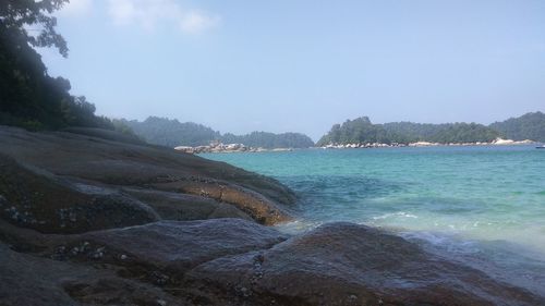 Scenic view of sea against clear sky