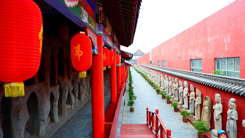 Red lanterns hanging outside building