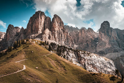 Panoramic view of landscape and mountains against sky