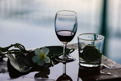 Close-up of wine glass on table