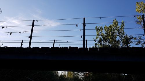 Low angle view of electricity pylon against sky