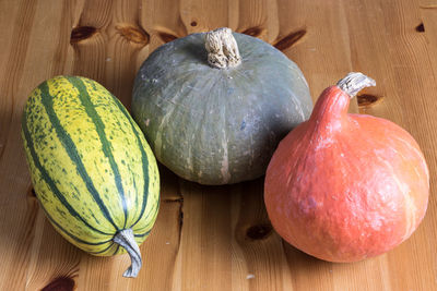 High angle view of pumpkins on table