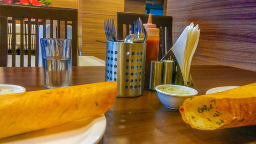 Close-up of food on table