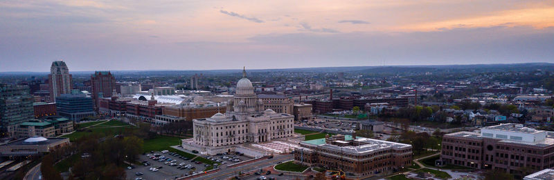 High angle view of buildings in city