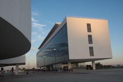 Low angle view of buildings against clear sky