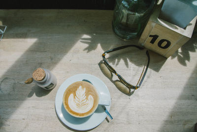 High angle view of coffee on table