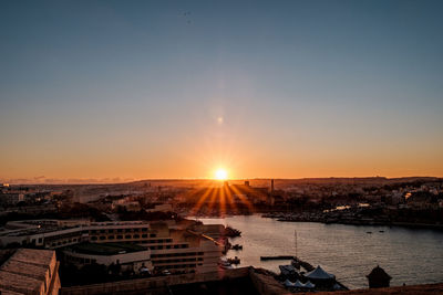 Panoramic view of buildings against sky during sunset