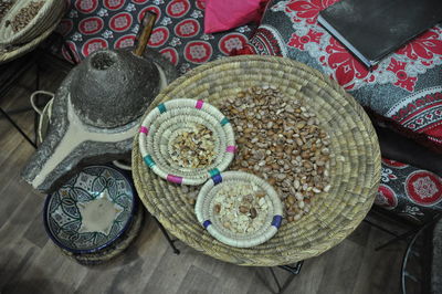 High angle view of nuts in container