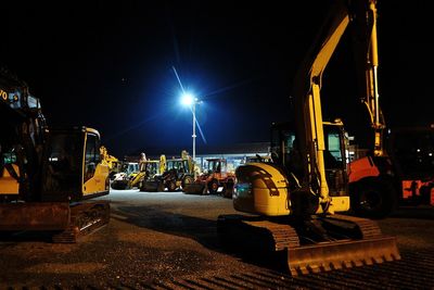 View of construction site at night