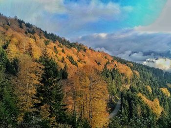 Scenic view of mountains against sky during autumn