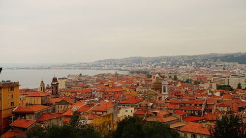 High angle view of townscape against sky
