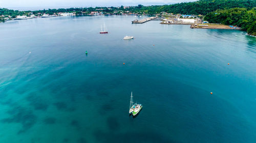 High angle view of nautical vessel in sea