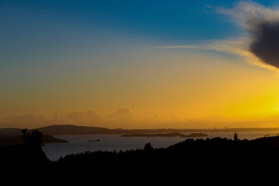 Scenic view of silhouette mountains against sky during sunset