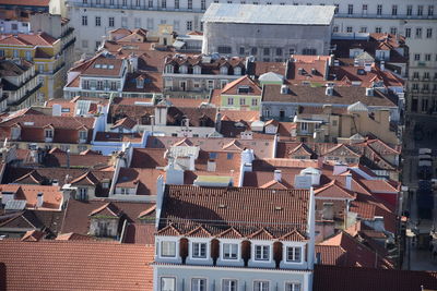 High angle view of buildings in city