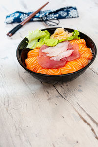 High angle view of fish on table