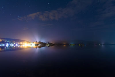 Scenic view of lake against sky at night