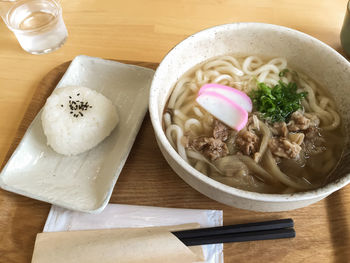 High angle view of food in bowl on table