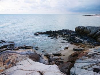 Rocks in sea against sky