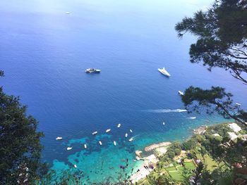 High angle view of boats in sea