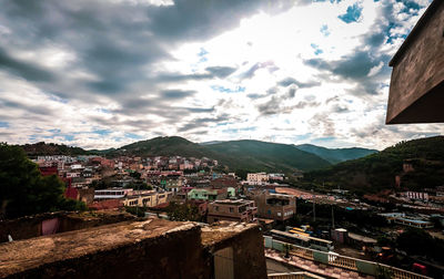 High angle view of townscape against sky