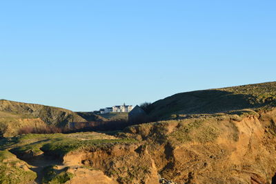 Scenic view of landscape against clear blue sky