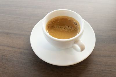 High angle view of coffee on table