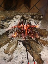 High angle view of barbecue grill