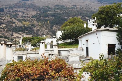 High angle view of buildings in town