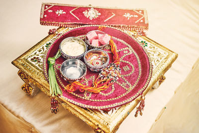 High angle view of decoration on table
