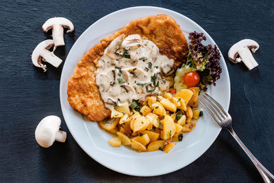 High angle view of breakfast served on table