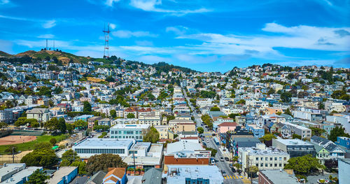 High angle view of townscape against sky