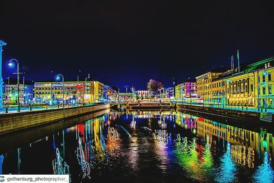 Reflection of illuminated buildings in water at night