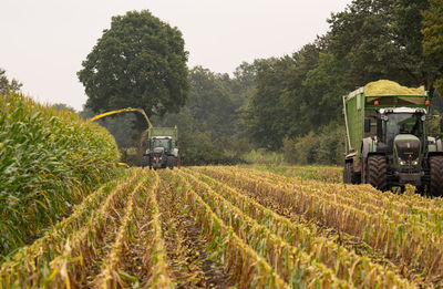 Agricultural machines during the maize harvest in september