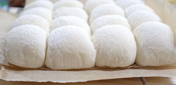 High angle view of bread in container