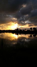 Scenic view of lake against cloudy sky