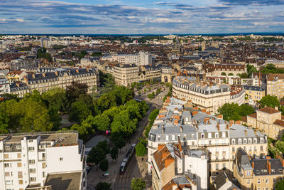 High angle view of buildings in city